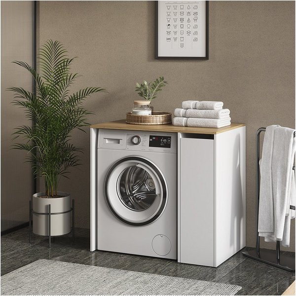 Vicco Waschmaschinenumbauschrank Viktor, Weiß/Artisan-Eiche, 93.6 x 88.2 cm mit Rollcontainer (1-St)