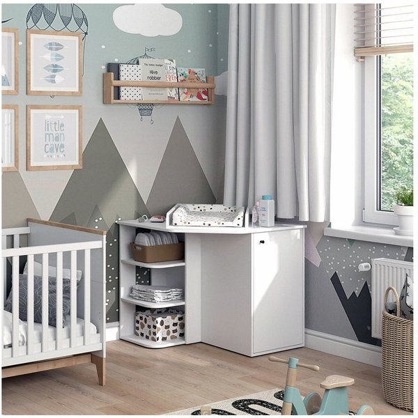Vicco Wickelkommode Kristian, Weiß, 85 x 86.2 cm mit Tür und offenen Fächern