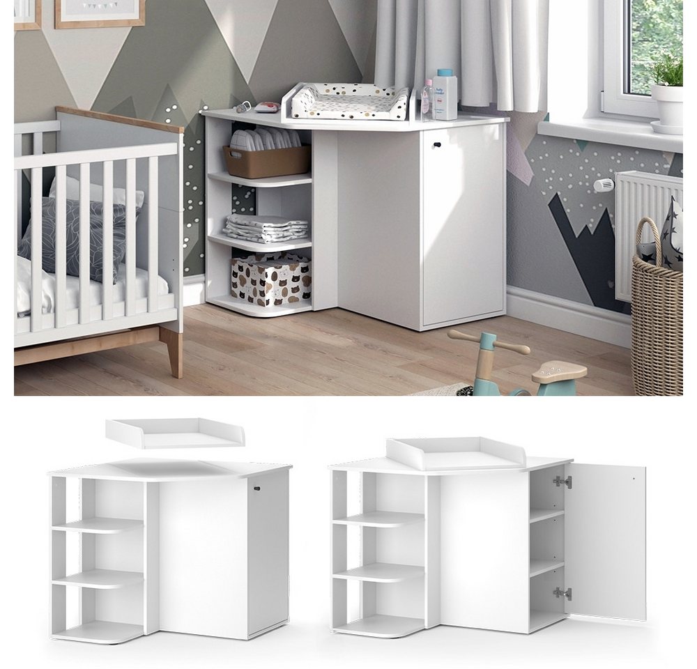 Vicco Wickelkommode Kristian, Weiß, 85 x 86.2 cm mit Tür und offenen Fächern – Bild 2 von 5