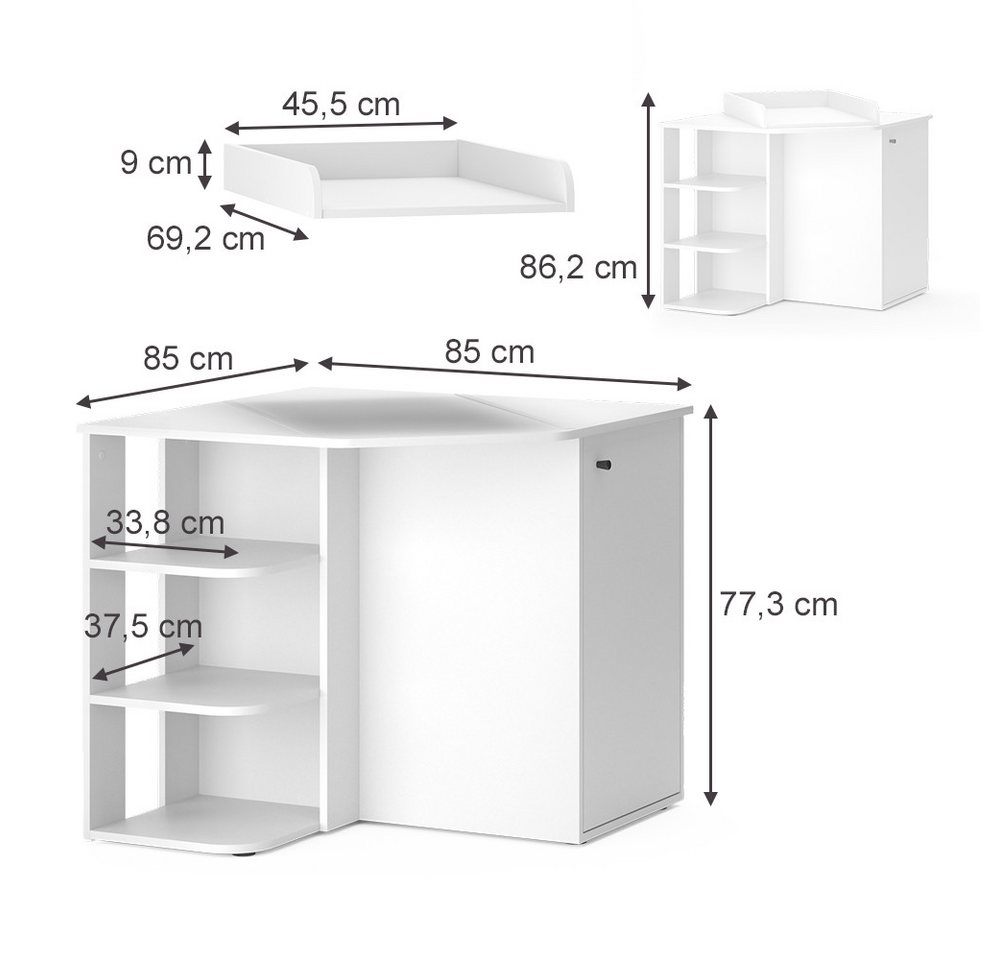 Vicco Wickelkommode Kristian, Weiß, 85 x 86.2 cm mit Tür und offenen Fächern – Bild 3 von 5