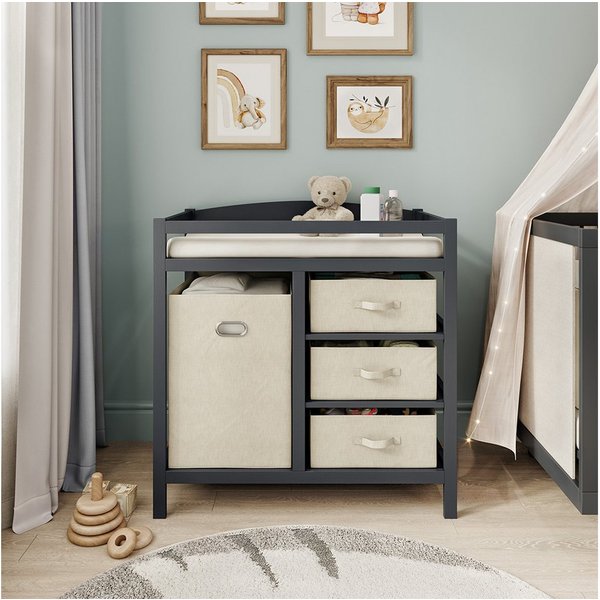 Vicco Wickelkommode Nunjo, Anthrazit, 85 x 87 cm mit Stoffschubladen