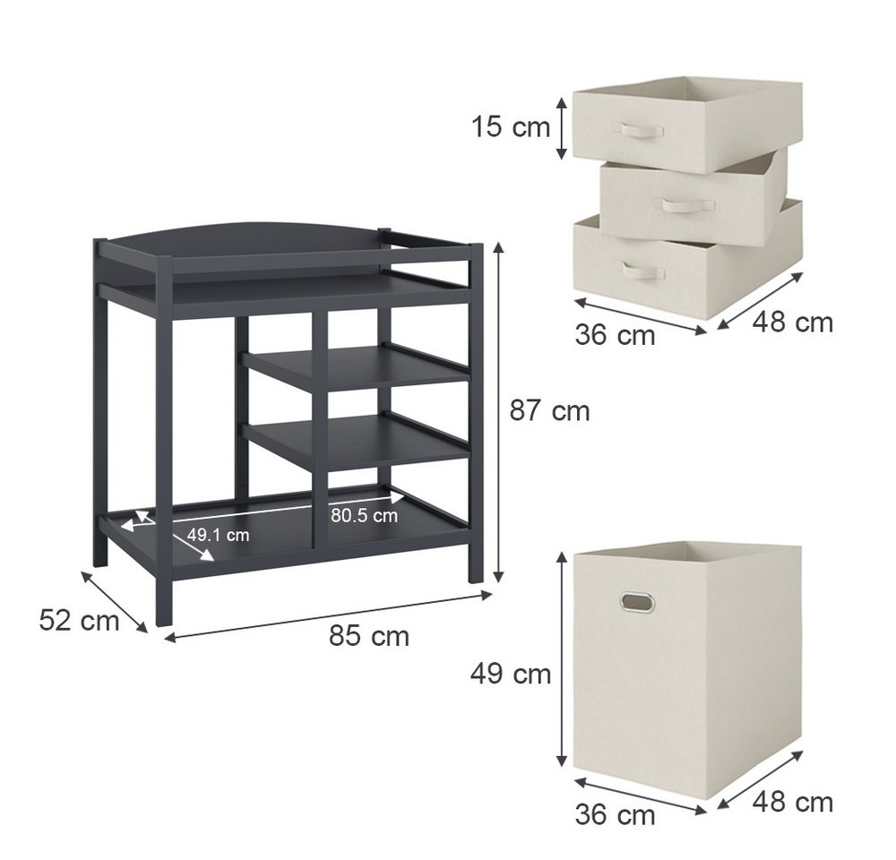 Vicco Wickelkommode Nunjo, Anthrazit, 85 x 87 cm mit Stoffschubladen – Bild 2 von 5