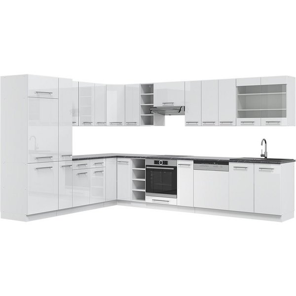 Vicco Winkelküche Fame-Line, Weiß Hochglanz/Weiß, 347 x 257 cm ohne Arbeitsplatte