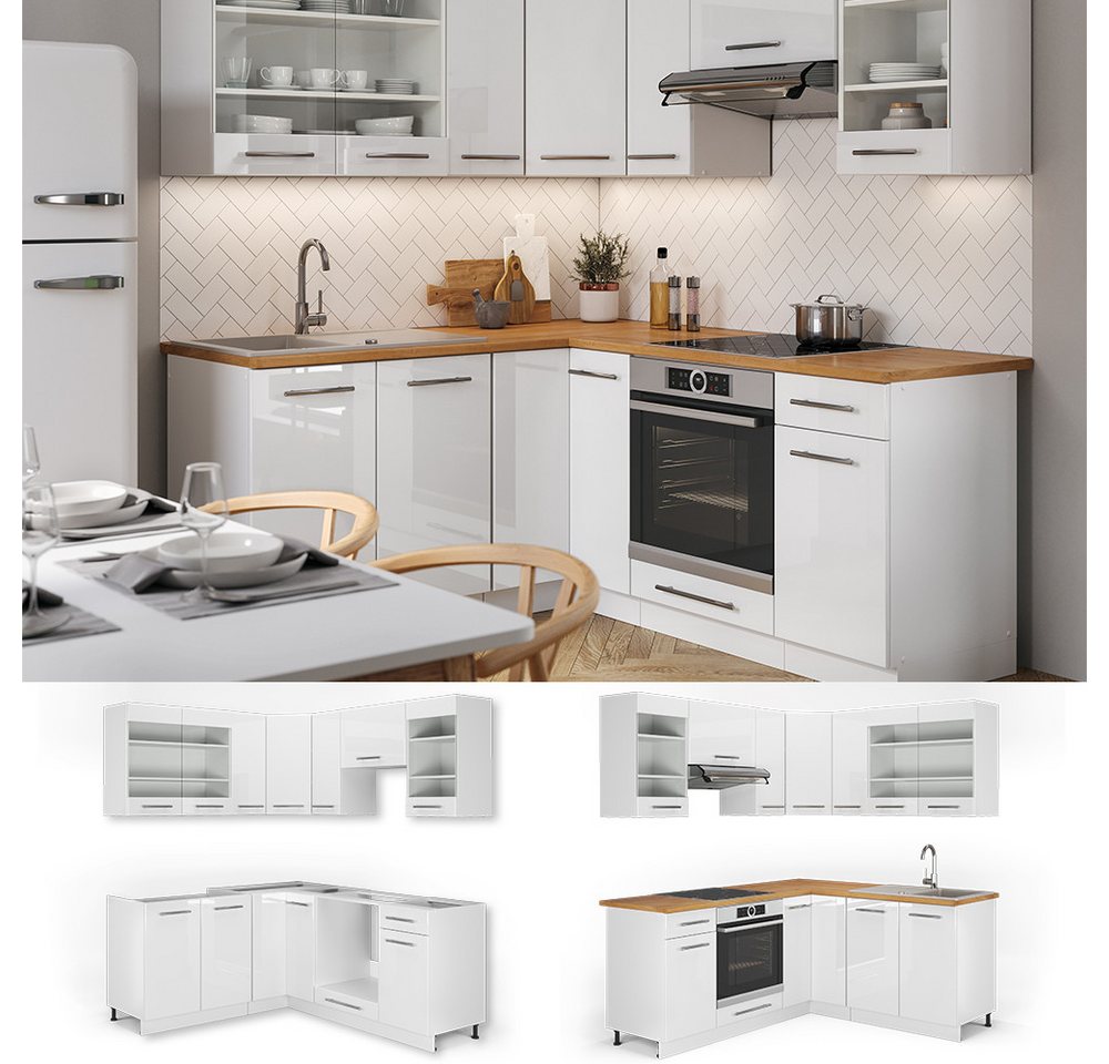Vicco Winkelküche Fame-Line, Weiß Hochglanz/Weiß, 190 x 160 cm ohne Arbeitsplatte – Bild 5 von 5