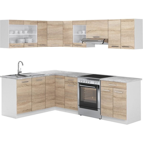 Vicco Winkelküche R-Line, Sonoma/Weiß, 247 x 167 cm, AP Marmor