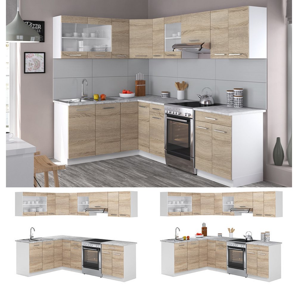Vicco Winkelküche R-Line, Sonoma/Weiß, 247 x 167 cm, AP Marmor – Bild 5 von 5