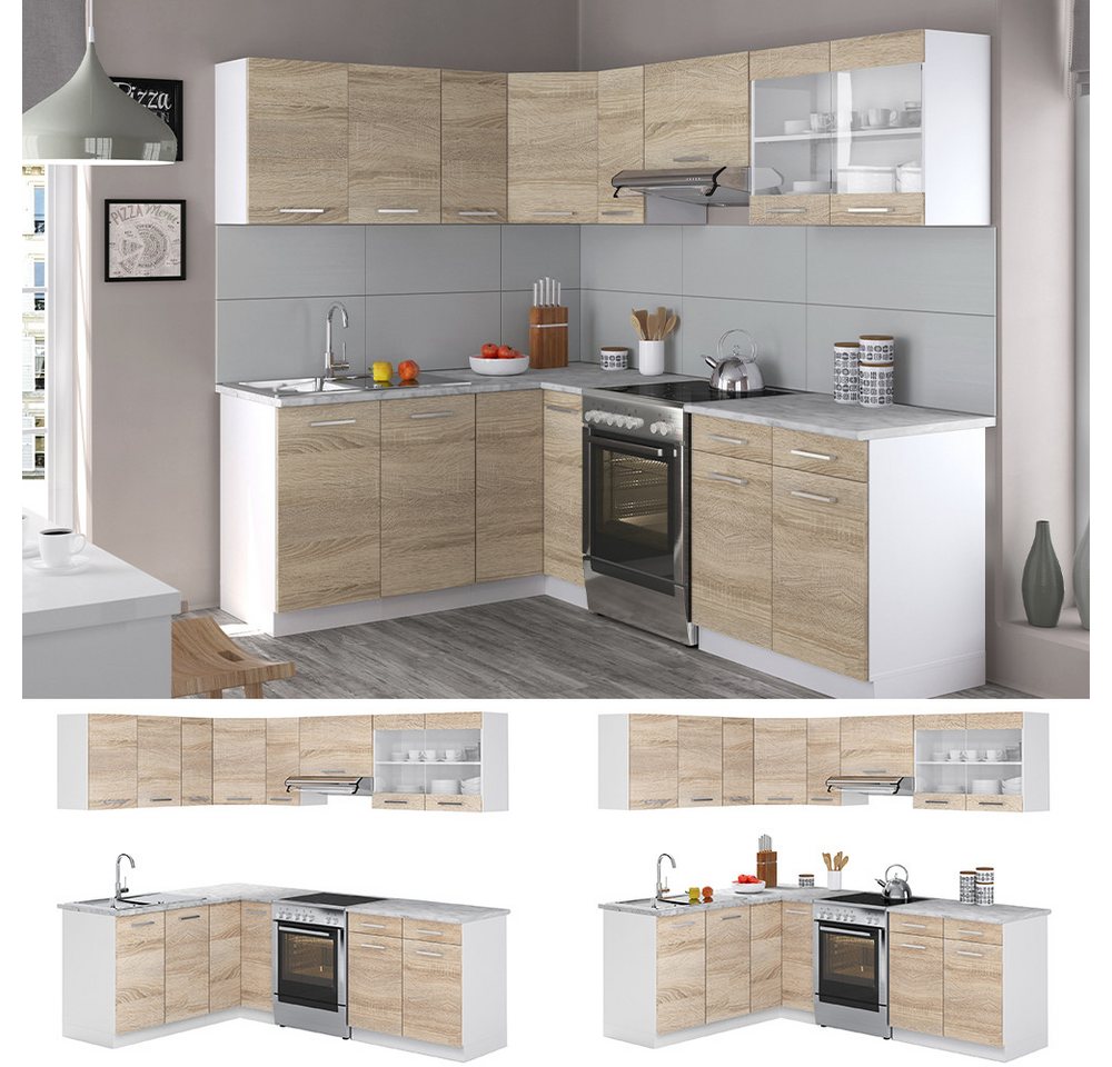 Vicco Winkelküche R-Line, Sonoma/Weiß, 227 x 167 cm, AP Marmor – Bild 5 von 5