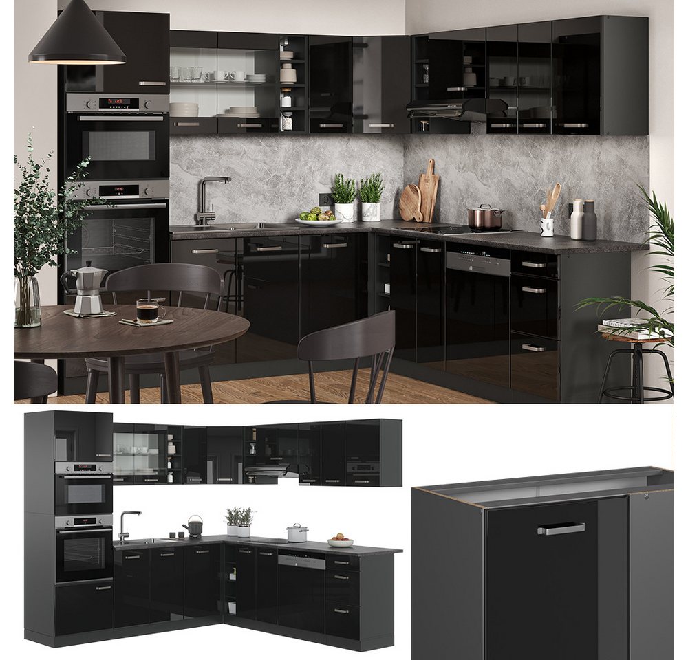 Vicco Winkelküche R-Line, Schwarz Hochglanz/Anthrazit, 247 x 237 cm, AP Anthrazit – Bild 5 von 5