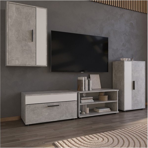 Vicco Wohnwand Berno, Beton/Weiß, 2 Teile, (2-St)