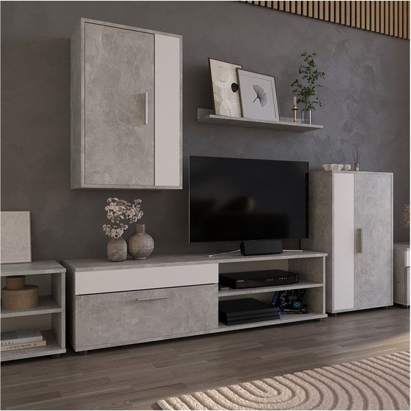 Vicco Wohnwand Berno, Beton/Weiß, mit 1 Klappe, (2-St)