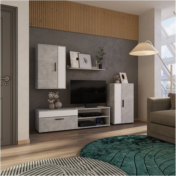 Vicco Wohnwand Berno, Beton/Weiß, 4er Set, (4-St., 4-er Set)