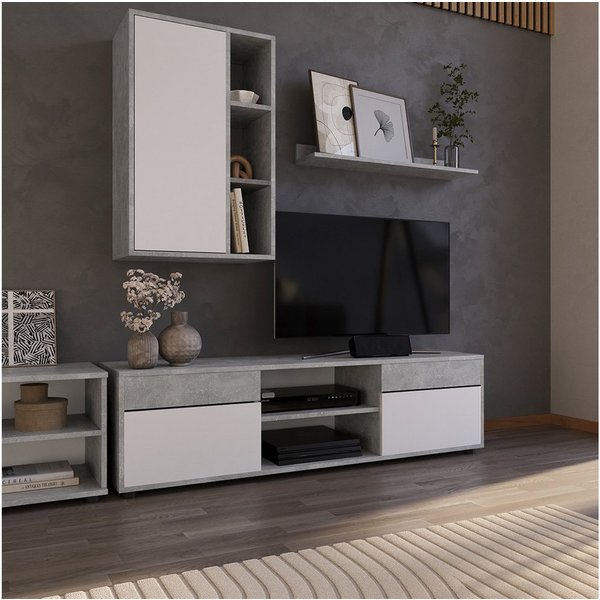 Vicco Wohnwand Berno, Beton/Weiß, 2 Teile, (1-St)