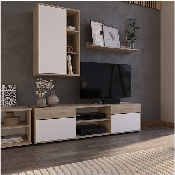 Vicco Wohnwand Berno, Sonoma/Weiß, 2 Teile, (1-St)