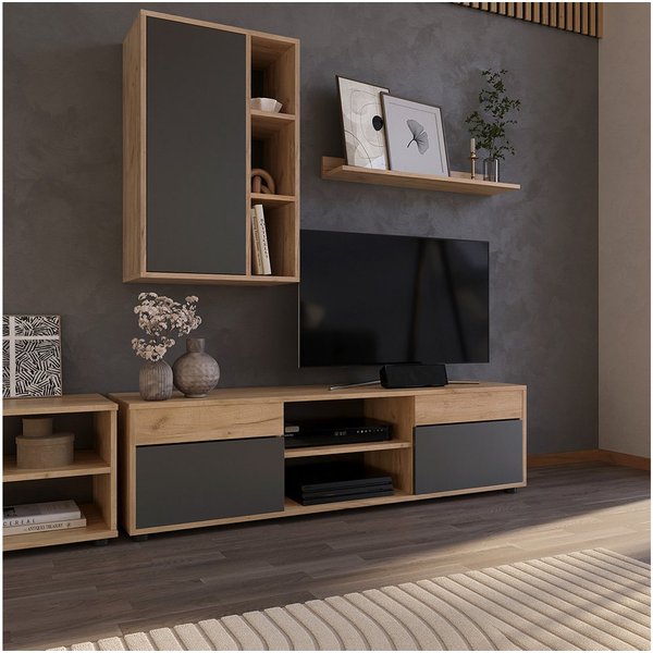 Vicco Wohnwand Berno, Goldkraft Eiche/Anthrazit, 2 Teile, (1-St)