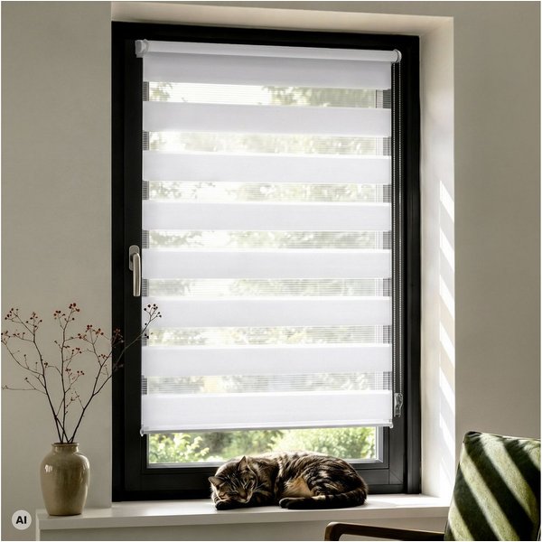 Doppelrollo Zevra Doppelrollo / Duo Rollo, 35 x 160 cm, weiß, Victoria M., halbtransparent, ohne Bohren, freihängend, verschraubt, Feuchtraumgeeignet, Sichtschu
