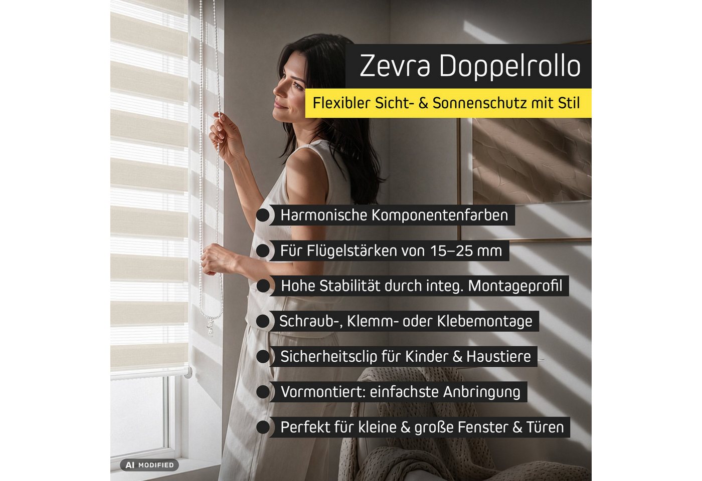 Doppelrollo Zevra Doppelrollo / Duo Rollo, 35 x 160 cm, weiß, Victoria M., halbtransparent, ohne Bohren, freihängend, verschraubt, Feuchtraumgeeignet, Sichtschu – Bild 2 von 5