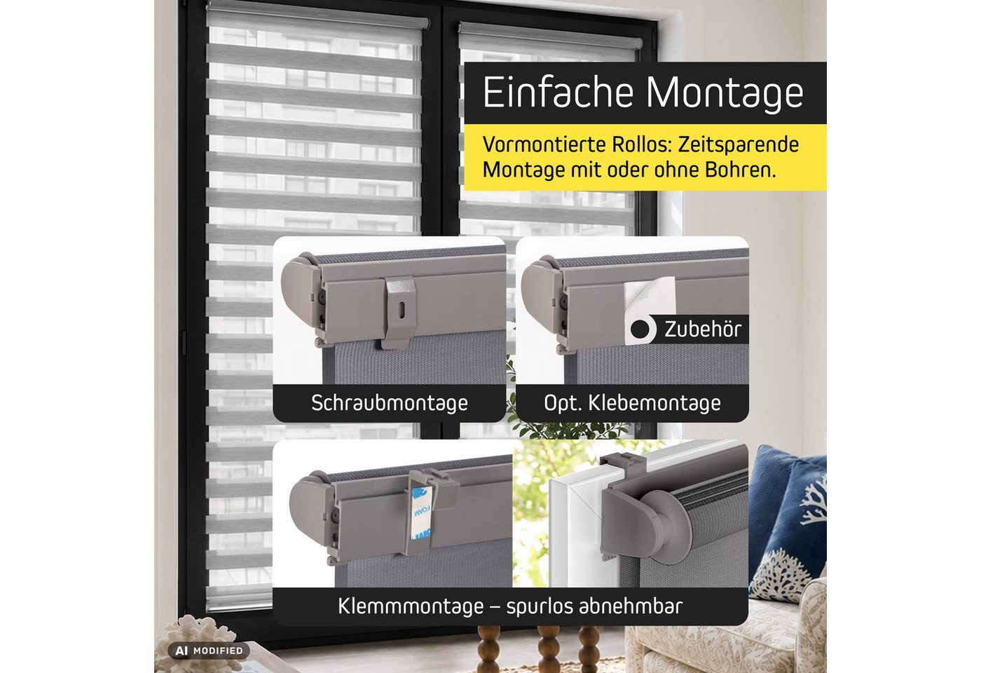 Doppelrollo Zevra Doppelrollo / Duo Rollo, 35 x 160 cm, weiß, Victoria M., halbtransparent, ohne Bohren, freihängend, verschraubt, Feuchtraumgeeignet, Sichtschu – Bild 3 von 5