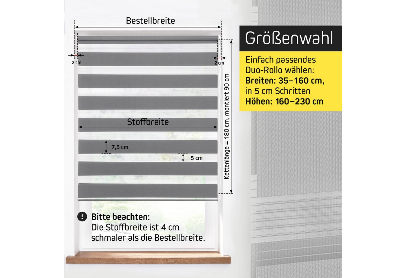 Doppelrollo Zevra Doppelrollo / Duo Rollo, 35 x 160 cm, weiß, Victoria M., halbtransparent, ohne Bohren, freihängend, verschraubt, Feuchtraumgeeignet, Sichtschu – Bild 5 von 5