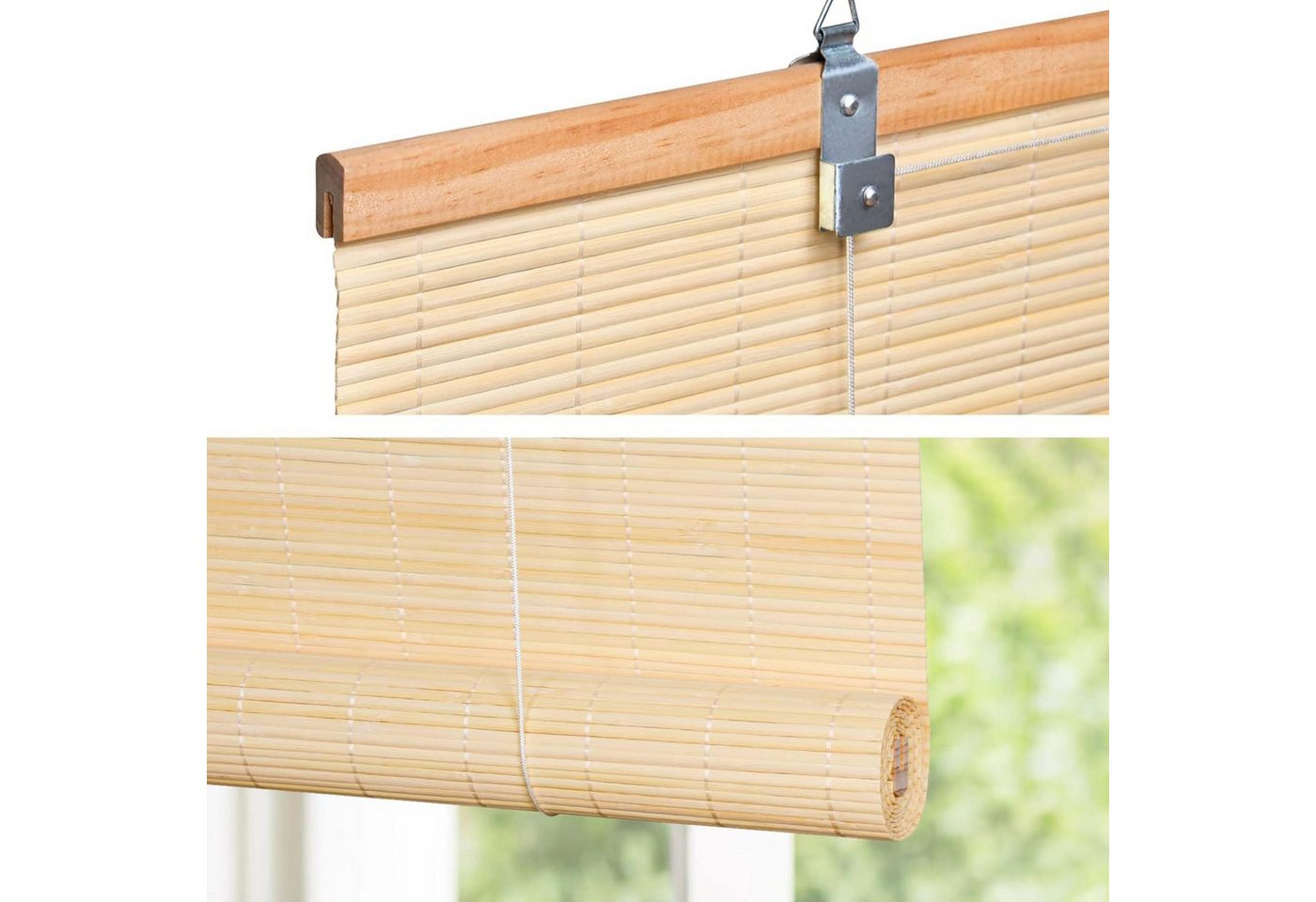 Rollo Bambusrollo, 40 x 130 cm, natur, Victoria M., verdunkelnd, ohne Bohren, freihängend, verschraubt, ohne Bohren, zum Schrauben – Bild 2 von 5