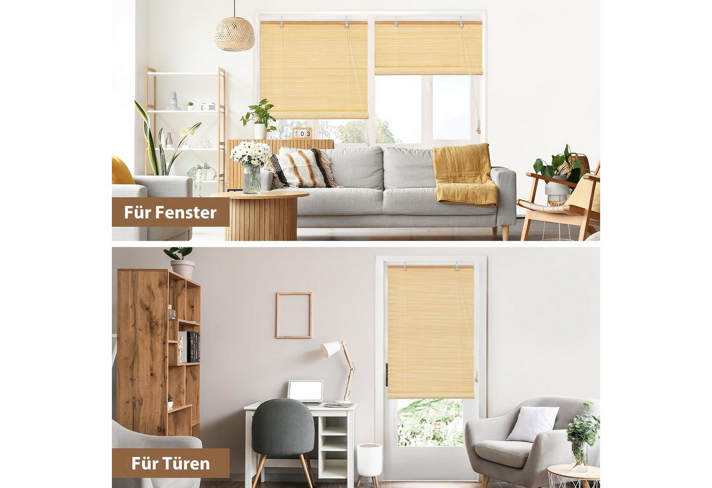 Rollo Bambusrollo, 40 x 130 cm, natur, Victoria M., verdunkelnd, ohne Bohren, freihängend, verschraubt, ohne Bohren, zum Schrauben – Bild 3 von 5