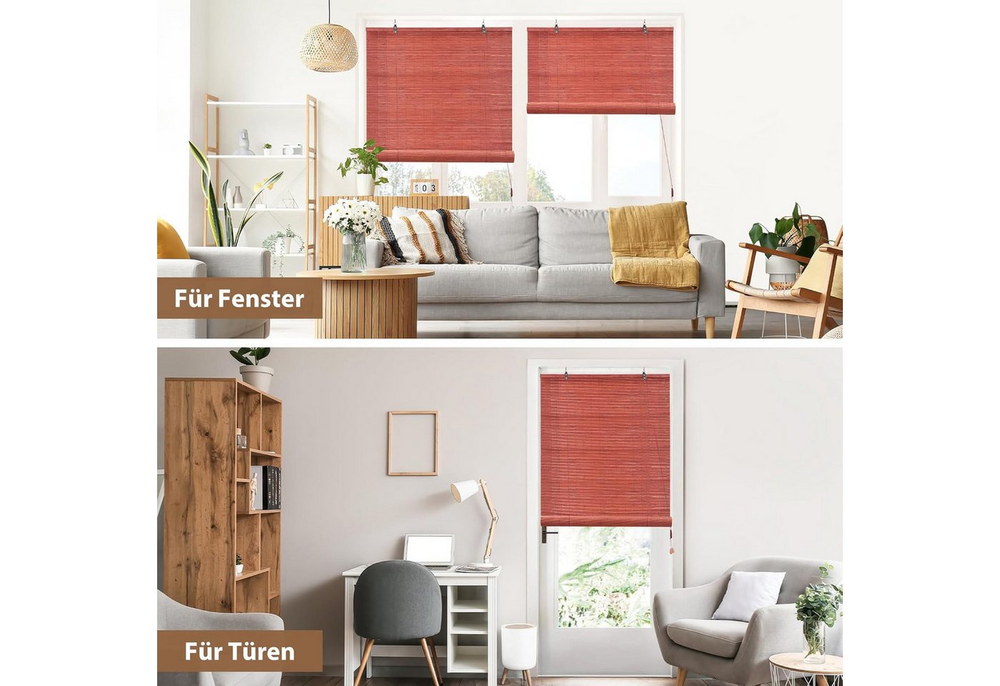Rollo Bambusrollo, 40 x 130 cm, kirsche, Victoria M., verdunkelnd, ohne Bohren, freihängend, verschraubt, ohne Bohren, zum Schrauben – Bild 3 von 5