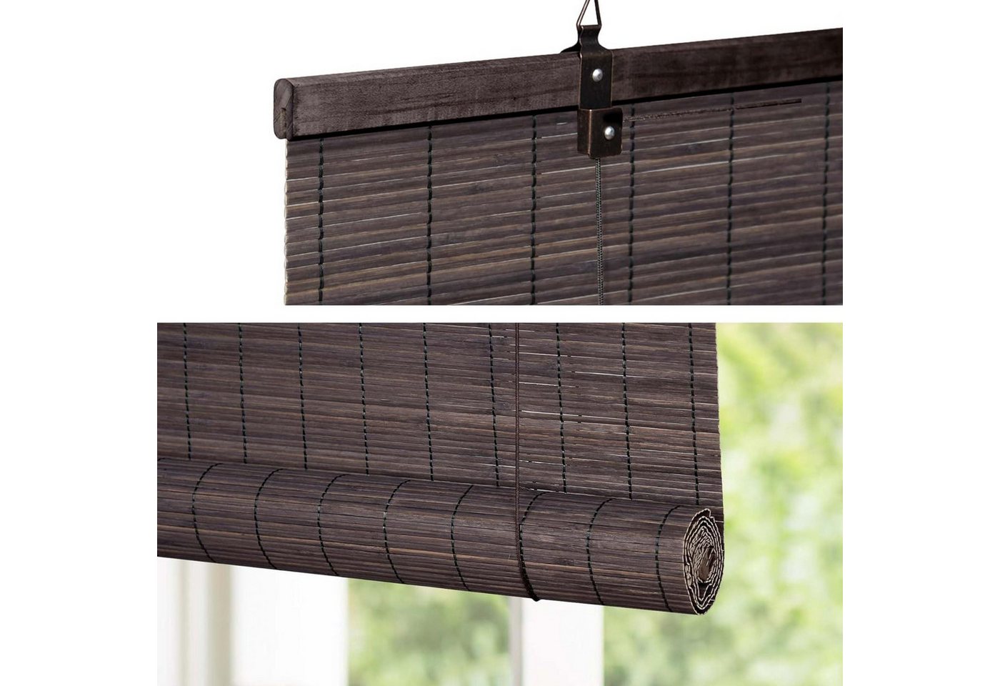 Rollo Bambusrollo Klemmfix, 40 x 130 cm, dunkelbraun, Victoria M., verdunkelnd, ohne Bohren, freihängend, Klemmfix, Klemmfix, Bambus – Bild 2 von 5