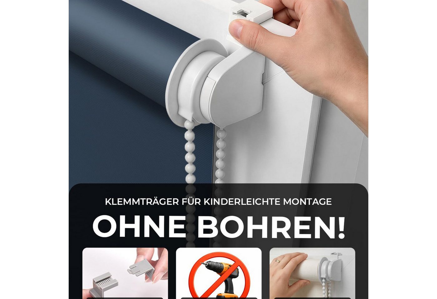 Verdunklungsrollo Klemmfix Tenebra Verdunkelungsrollo, 40 x 160 cm, dunkelblau, Victoria M., blickdicht, ohne Bohren, in Führungsschienen, Klemmfix, Verdunkelun – Bild 4 von 5