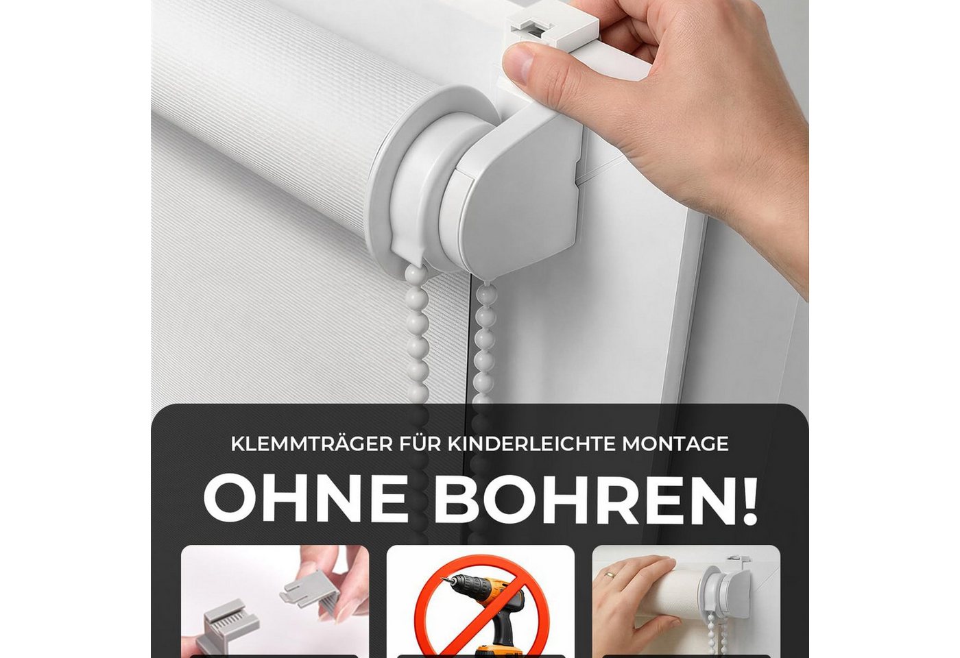 Verdunklungsrollo Klemmfix Tenebra Verdunkelungsrollo, 40 x 160 cm, weiß, Victoria M., blickdicht, ohne Bohren, in Führungsschienen, Klemmfix, Verdunkelung, Mit – Bild 4 von 5