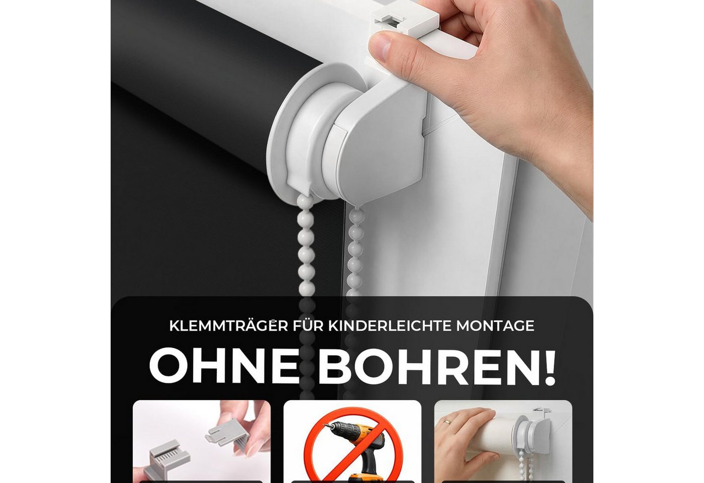 Verdunklungsrollo Klemmfix Tenebra Verdunkelungsrollo, 45 x 160 cm, schwarz, Victoria M., blickdicht, ohne Bohren, in Führungsschienen, Klemmfix, Verdunkelung,  – Bild 4 von 5