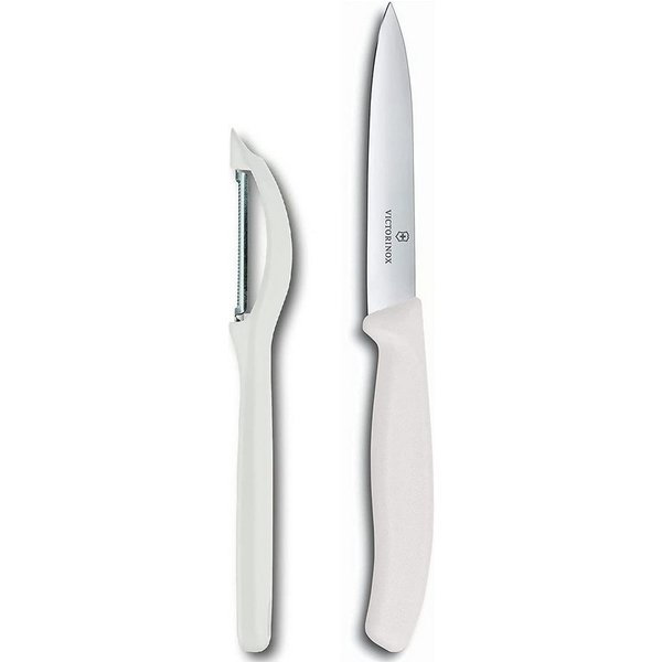 Victorinox Spargelschäler Universalschäler mit Pendelklinge, 2-seitig, extra scharf, Weiß, Zackenschliffklinge, Swiss Made, Limited Edition