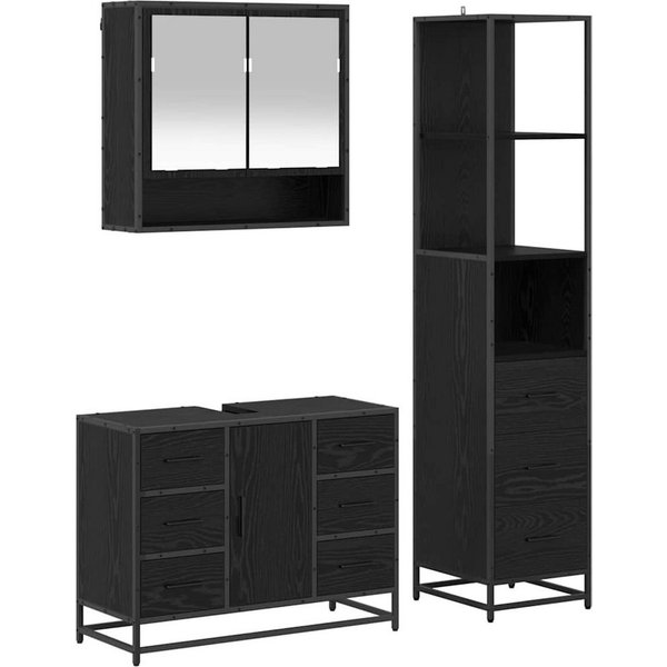 vidaXL Badezimmer-Set Badezimmermöbel-Set 3 stk. Schwarz Eichen-Optik, (3-St)
