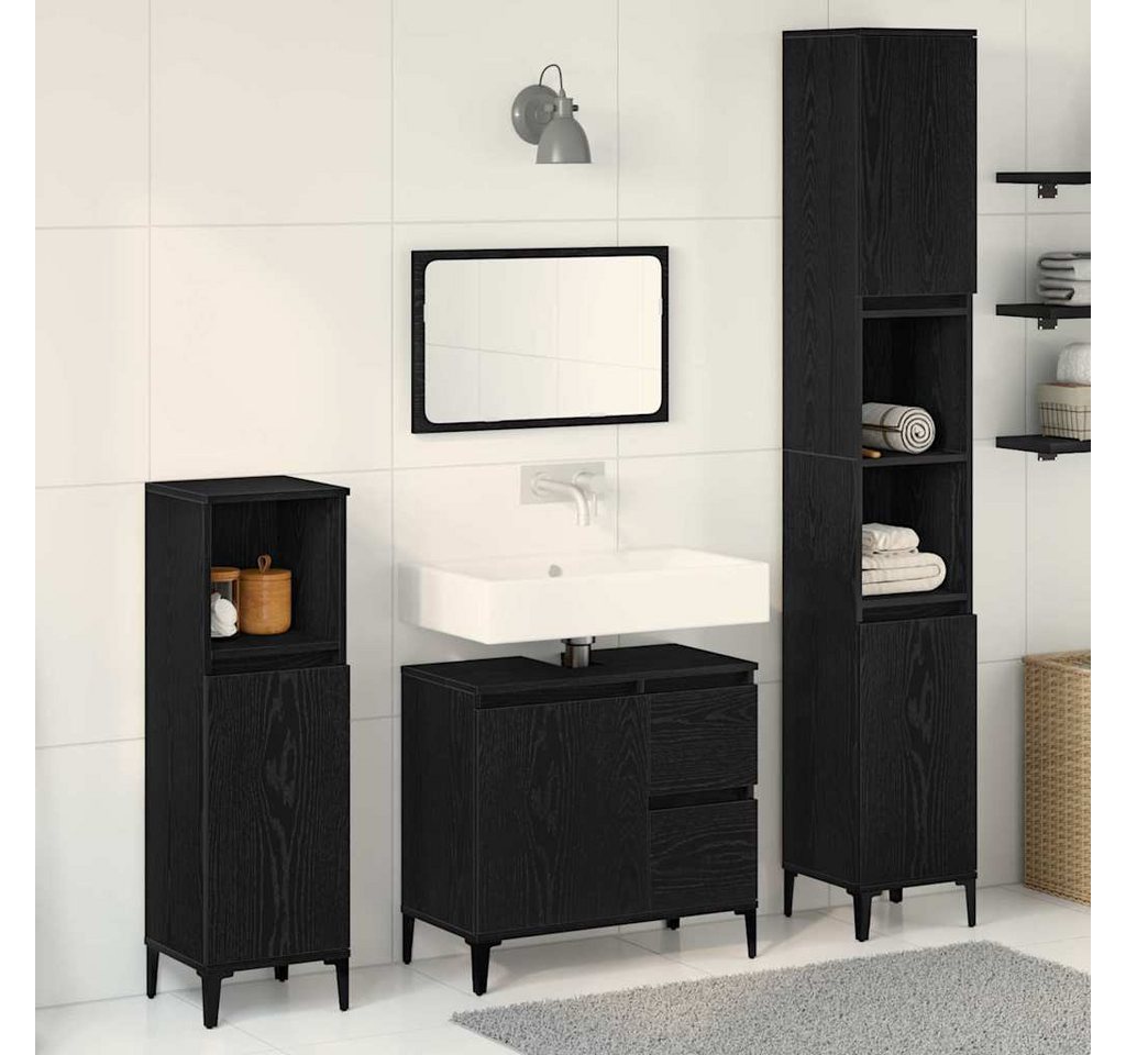 vidaXL Badezimmer-Set Badezimmermöbel-Set 3 Stk. Schwarz Eichen-Optik, (3-St) – Bild 2 von 5