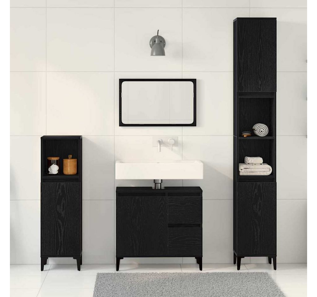 vidaXL Badezimmer-Set Badezimmermöbel-Set 3 Stk. Schwarz Eichen-Optik, (3-St) – Bild 4 von 5