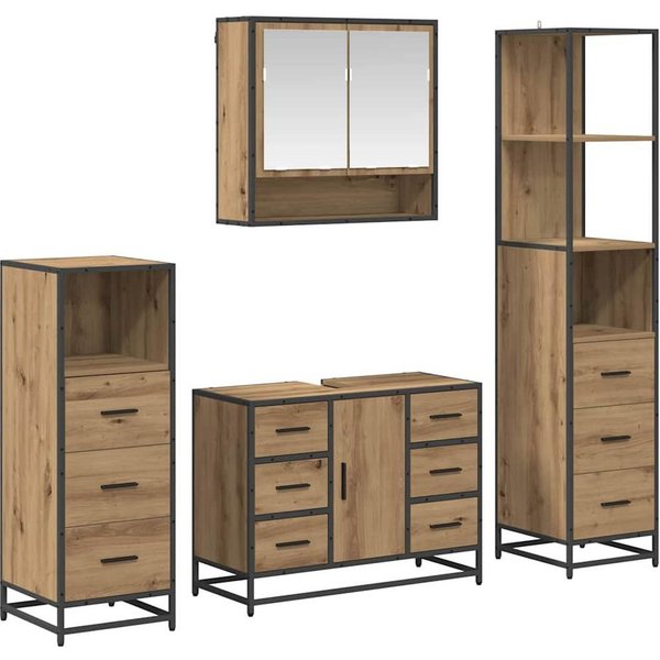 vidaXL Badezimmer-Set Badezimmermöbel-Set 4 stk. Artisan-Eiche 80 x 33 x 60 cm, (4-St)