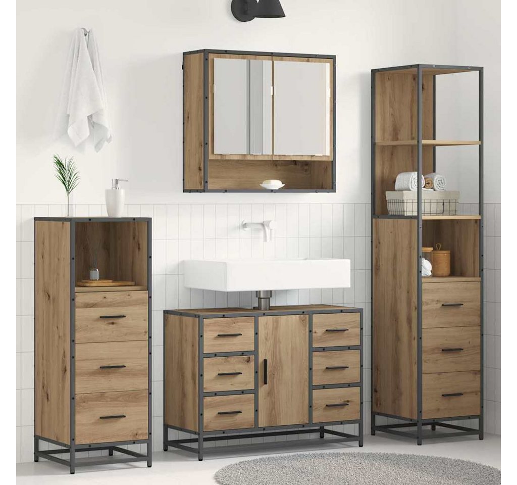 vidaXL Badezimmer-Set Badezimmermöbel-Set 4 stk. Artisan-Eiche 80 x 33 x 60 cm, (4-St) – Bild 2 von 5