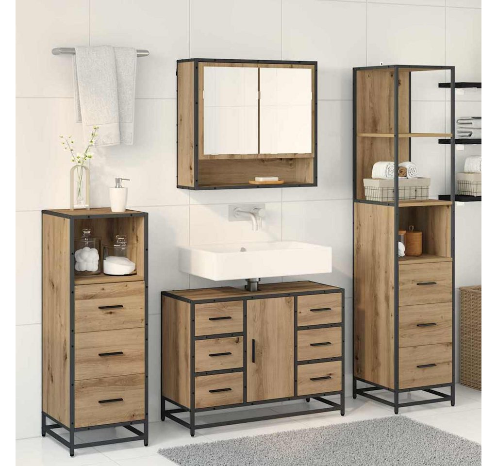vidaXL Badezimmer-Set Badezimmermöbel-Set 4 stk. Artisan-Eiche 80 x 33 x 60 cm, (4-St) – Bild 4 von 5