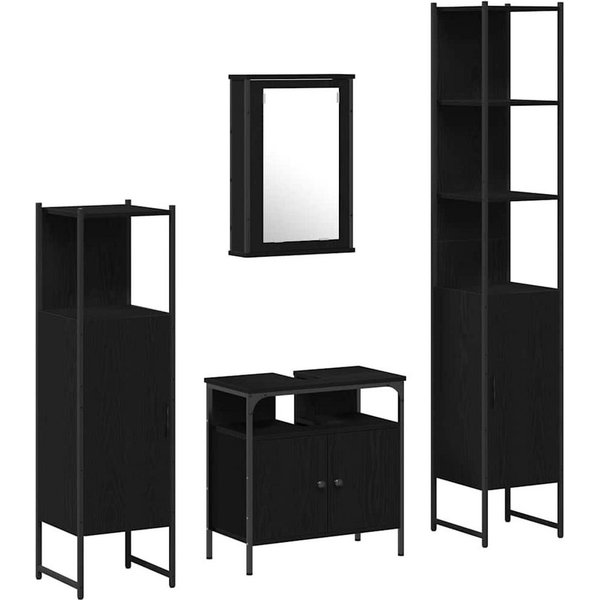 vidaXL Badezimmer-Set Badezimmermöbel-Set 4 stk. Schwarz Eichen-Optik, (4-St)