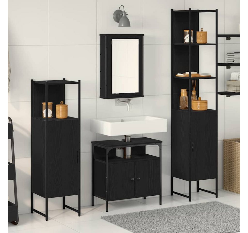 vidaXL Badezimmer-Set Badezimmermöbel-Set 4 stk. Schwarz Eichen-Optik, (4-St) – Bild 2 von 5