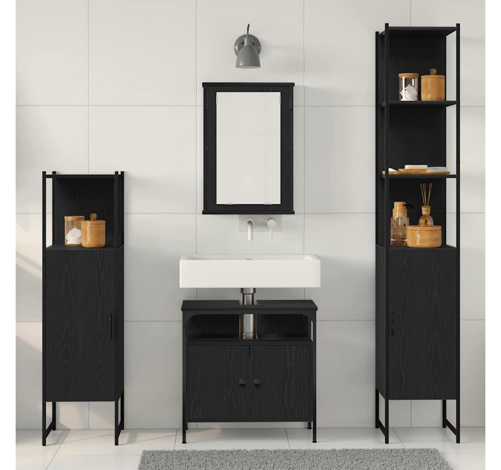 vidaXL Badezimmer-Set Badezimmermöbel-Set 4 stk. Schwarz Eichen-Optik, (4-St) – Bild 4 von 5
