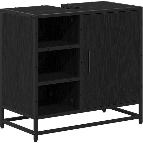 vidaXL Badezimmer-Set Badezimmerschrank Schwarz Eichen-Optik 65 x 33 x 60 cm, (1-St)