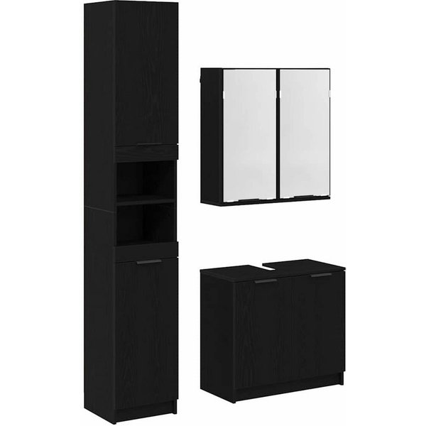 vidaXL Badezimmer-Set Badezimmerschrank-Set 3 Stk. Schwarz Eichen-Optik Holzwerkstoff, (3-St)