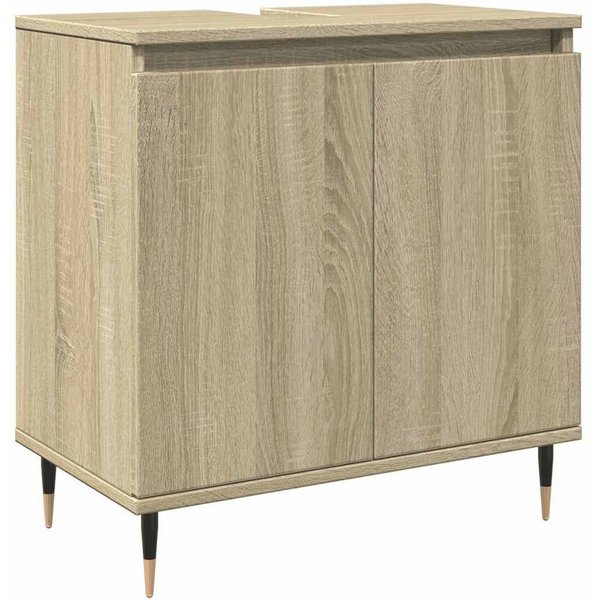 vidaXL Badezimmer-Set Badschrank Sonoma-Eiche 58x33x60 cm Holzwerkstoff, (1-St)