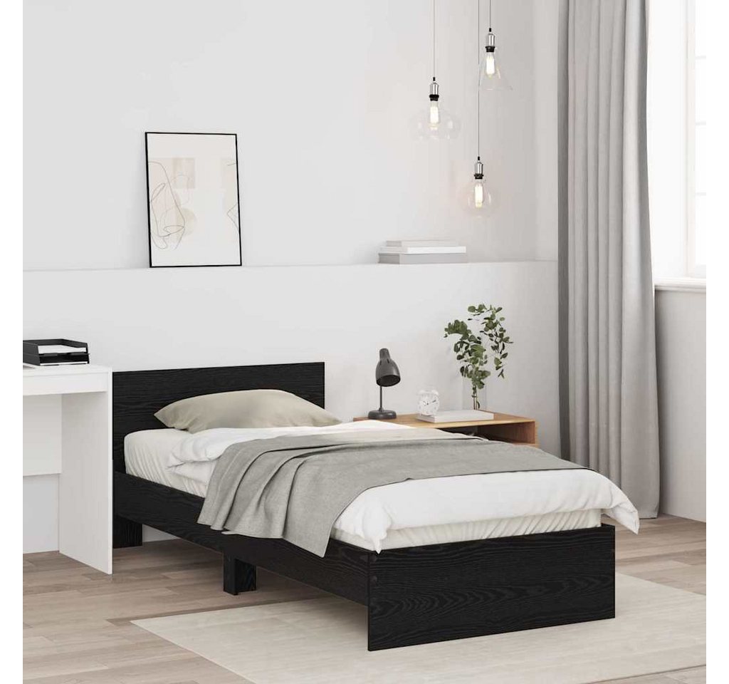 vidaXL Bett Bettgestell mit Kopfteil Schwarz Eichen-Optik 75 x 190 cm (1-tlg) – Bild 3 von 5