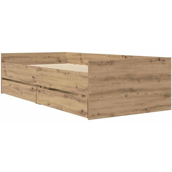 vidaXL Bett Bettrahmen Artisan-Eiche 100 x 200 cm Massives Kiefernholz (1-tlg)