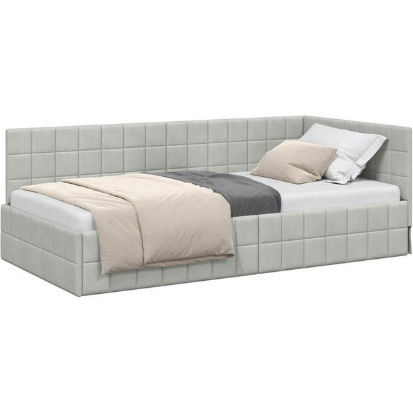 vidaXL Bett Eckbettgestell mit Kopfteil Hellgrau 100 cm x 200 cm Samt (1-tlg)