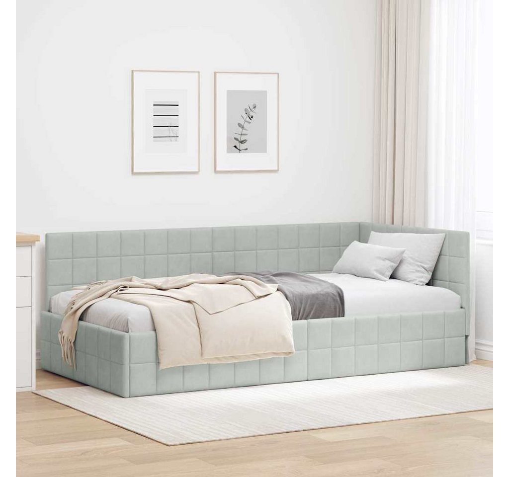 vidaXL Bett Eckbettgestell mit Kopfteil Hellgrau 100 cm x 200 cm Samt (1-tlg) – Bild 2 von 5