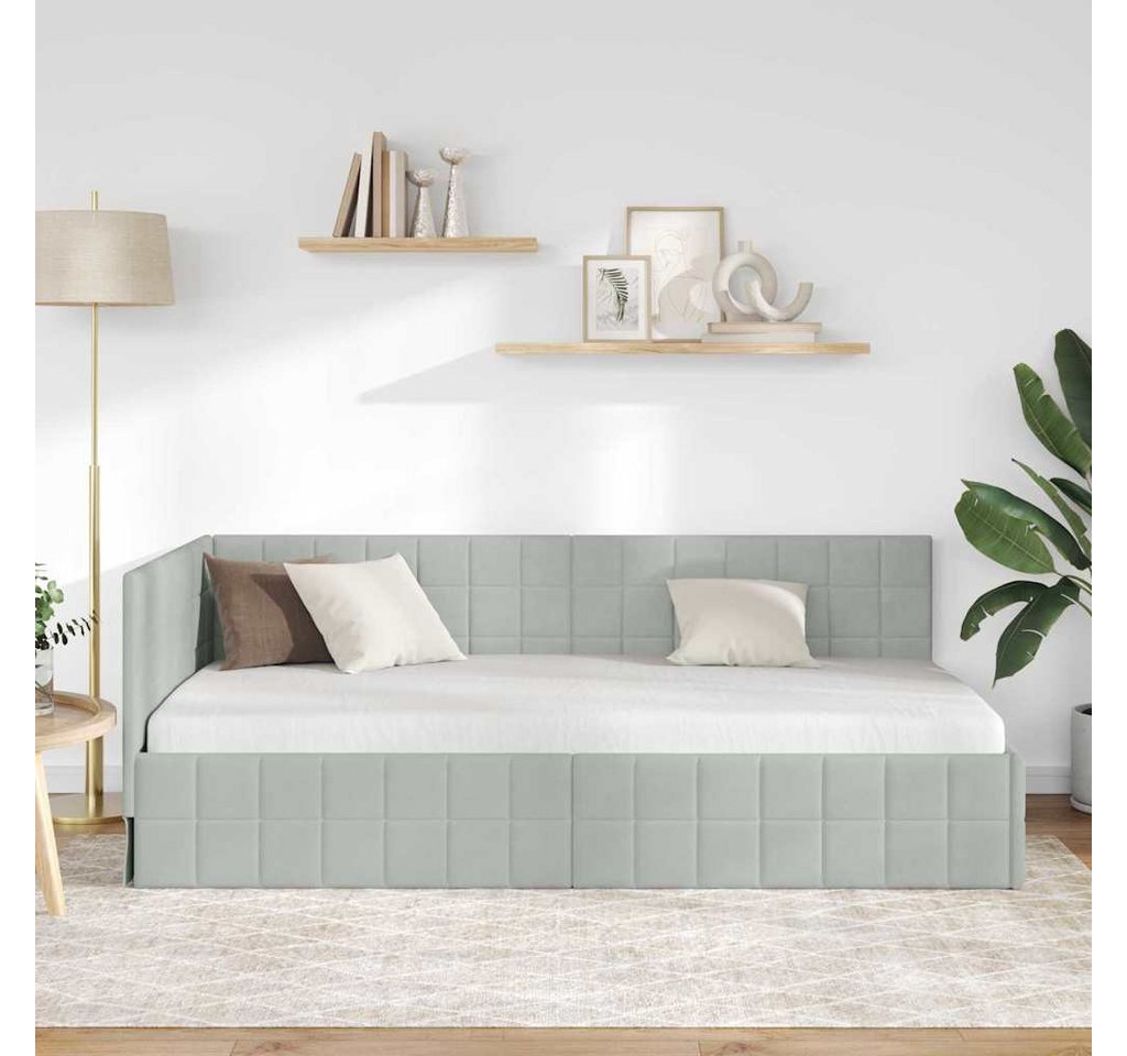 vidaXL Bett Eckbettgestell mit Kopfteil Hellgrau 100 cm x 200 cm Samt (1-tlg) – Bild 3 von 5
