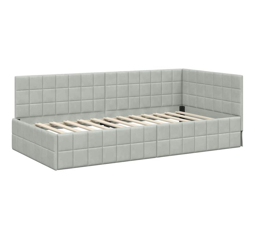 vidaXL Bett Eckbettgestell mit Kopfteil Hellgrau 100 cm x 200 cm Samt (1-tlg) – Bild 4 von 5