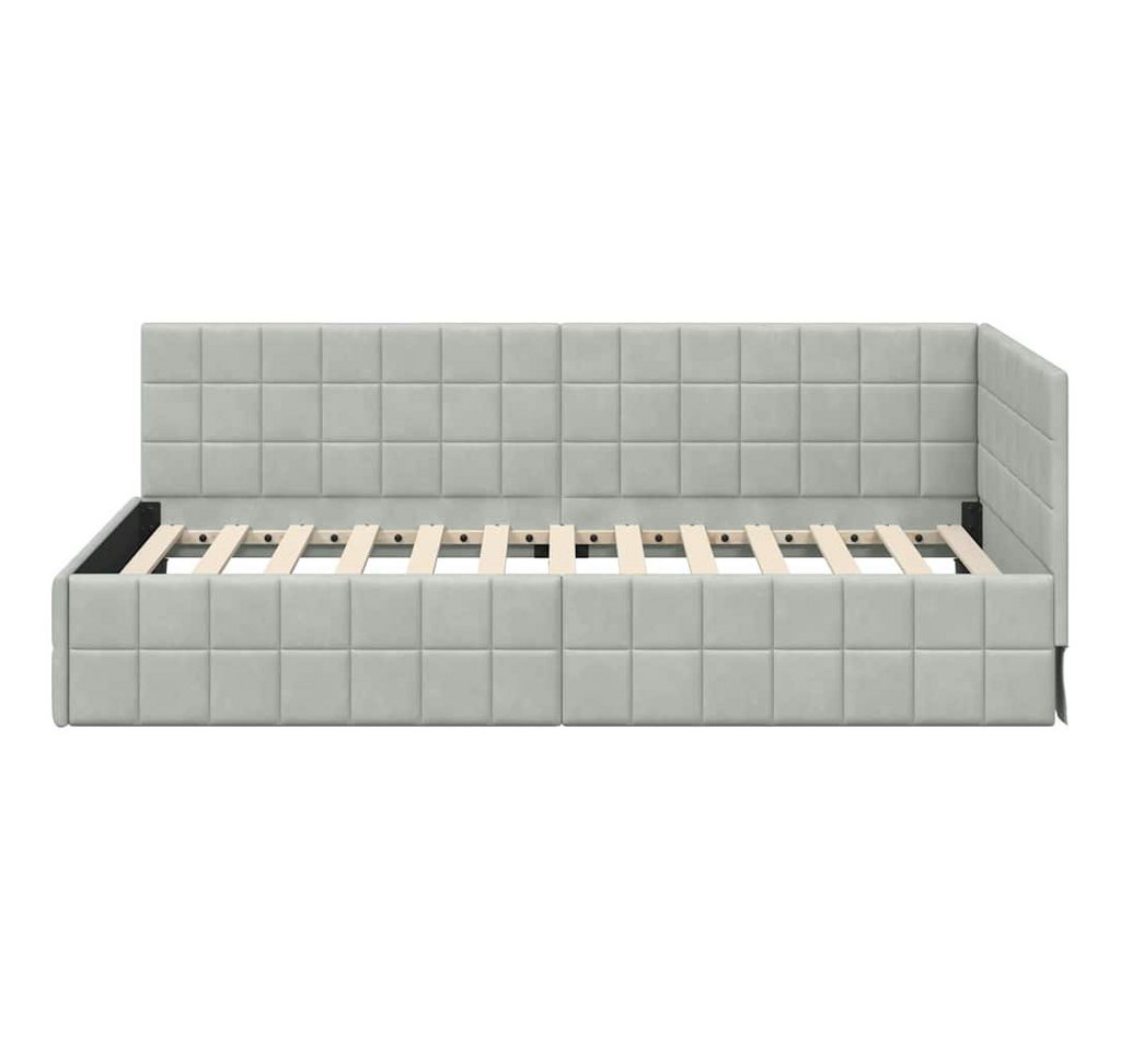 vidaXL Bett Eckbettgestell mit Kopfteil Hellgrau 100 cm x 200 cm Samt (1-tlg) – Bild 5 von 5