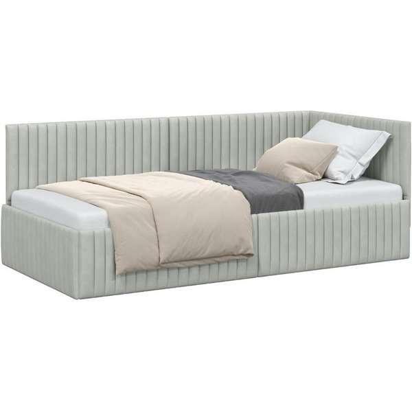 vidaXL Bett Eckbettgestell mit Kopfteil Hellgrau 90 cm x 190 cm Samt (1-tlg)